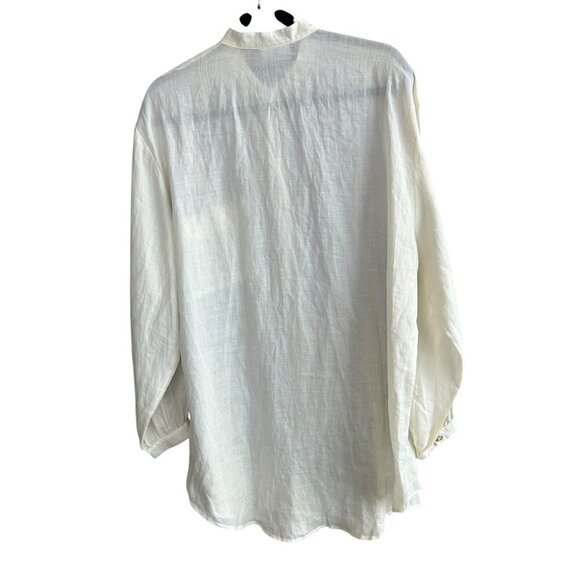 Carole Little Vintage Ivory Cream 100% Linen Band Collar Tunic Shirt MOP - Picture 3 of 11